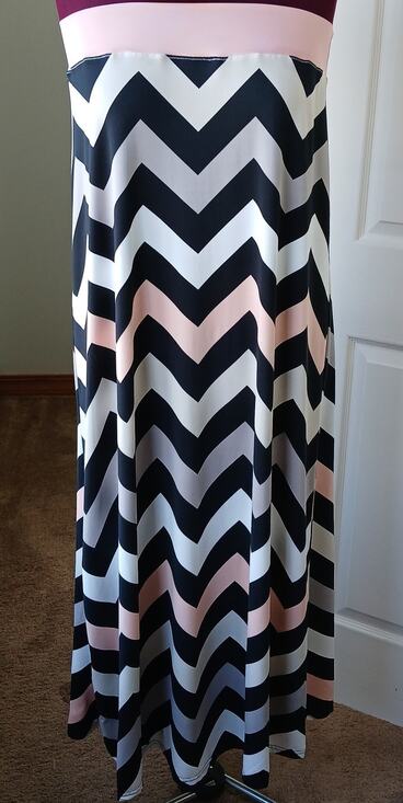 Hand Crafted Dresses & Skirts - Upcycled Elastic-Free Maxi Skirt 2X / 3X plus size chevron pink grey casual
